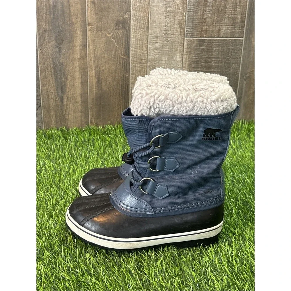 Sorel Kids Winter Boots Size 2 Blue Waterproof Faux Fur Lined‎ Snow Boots